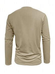 Manfinity Homme Men's Spring Summer Slogan Print Drawstring Long Sleeve Casual T-Shirt - Khaki - View 2