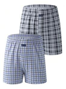 2pcs/Pack Men's Plaid Loose Boxer Briefs - Multicolor - View 1