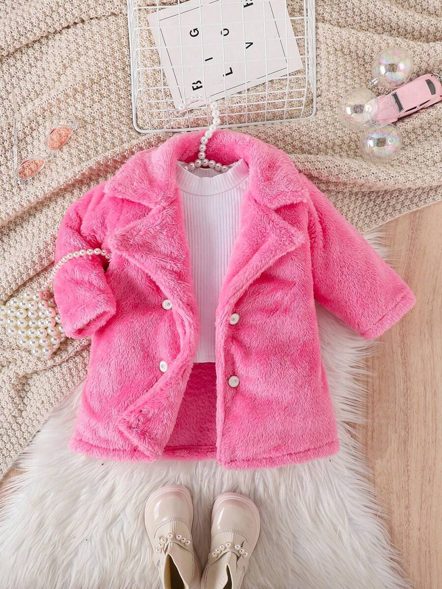 SHEIN 1pc Elegant Fashion Long Fluffy Coat For Baby Girls, Autumn/Winter