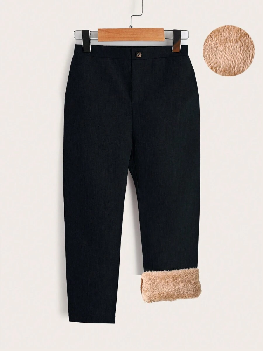SHEIN Young Boys Casual Plain Straight Fit Fleece Lined Pants For School, Garden, Birthday, Fall, Halloween, Christmas, Thanksgiving, Autumn Winter Season Girls Winter Pantsgirls Fleece Lined Pants