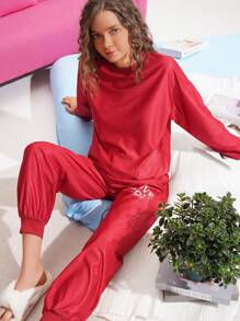Chillnights Conjunto de pijamas con estampado de palabra en inglés para uso informal para mujeres