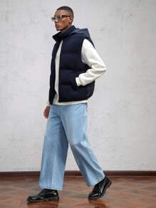 AKNOTIC Business Casual Áo khoác cardigan trùm đầu dệt kim vừa vặn cho nam, thích hợp cho mùa đông - Xanh đậm - Xem 3