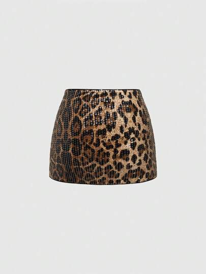 Grunge Punk Y2K Gyaru Subculture Leopard Print Sequined Low Waist Mini Skirt For Women