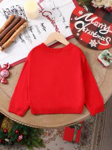 Đồ trang trí quả bóng bông Giáng sinh màu đỏ cho bé trai, Áo len chui đầu họa tiết gấu bông Jacquard, ấm áp và lễ hội cho mùa lễ - Đỏ - Xem 2