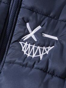 SHEIN Abrigo acolchado con capucha de manga larga con cremallera, abrigo de invierno acolchado para niños preadolescentes con estampado de moda casual, forro térmico compuesto