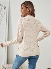 EMERY ROSE Jersey de cuello redondo beige de corte ceñido con manga larga y abertura para mujer, perfecto para otoño e invierno - Albaricoque - Ver 2