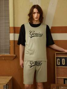 Gym Rark Boyfriend Style Men's Letter Print Vest And Shorts Sports Suit,Gym Clothes Jersey Gym Set Workout Set - Green - View 5