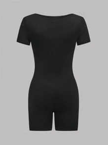 SHEIN Girlism 3pcs/Set Teen Girl Knit Solid Crew Neck Form-Fitting Casual Short Sleeve Jumpsuit