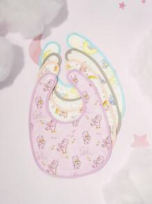 SHEIN X Care Bears 4pcs/Pack Cotton Cartoon Bear Print Baby Bibs, Suitable For Drooling Babies - Multicolor - View 7