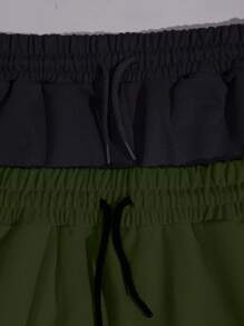 EURMUSE Cotton 2pcs Set Minimalist Embroidered Drawstring Casual Summer Shorts - Army Green - View 5
