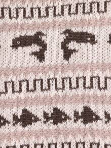 SHEIN Crew Neck Long Sleeve Fair Isle Pattern Sweater, Beige Crew Neck Long Sleeve Pullover - Apricot - View 4