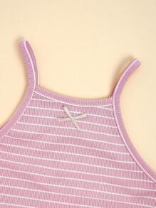 Girls' Striped Bow Decor Camisole - Pink - View 3