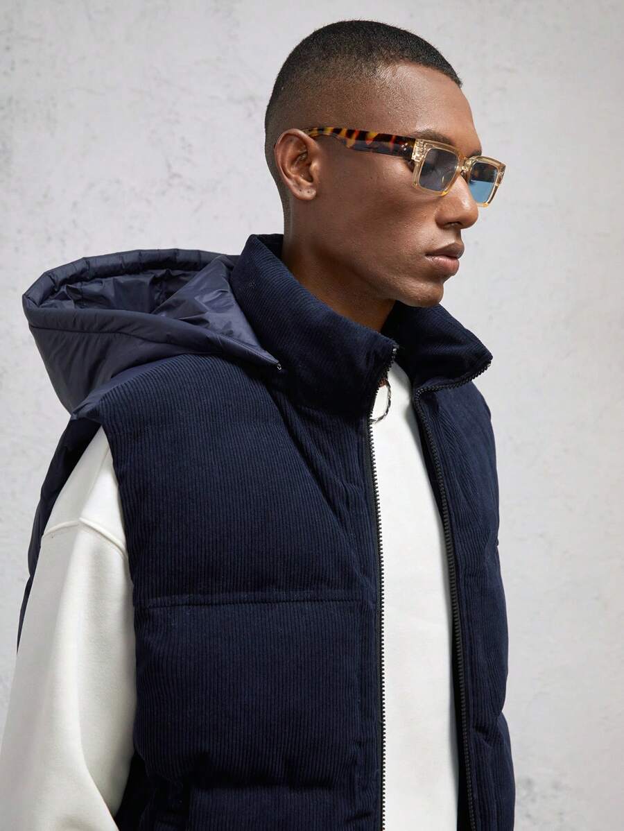 AKNOTIC Business Casual Áo khoác cardigan trùm đầu dệt kim vừa vặn cho nam, thích hợp cho mùa đông - Xanh đậm - Xem 1