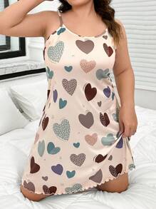 Plus Size Colorful Heart Pattern Camisole Nightgown - Multicolor - View 5