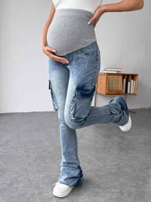 SHEIN Quần Jeans Jeans Denim Thường Ngày Cho Bà Bầu Có Cạp Thun, Quần Jeans - Nhiều màu - Xem 5