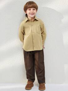 Blossori Áo gió dài tay dệt màu nâu thanh lịch dành cho bé trai, mùa thu/đông - Màu Khaki - Xem 4