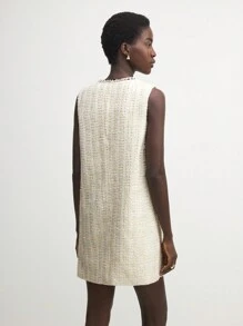 BizChic 女士时尚无袖迷你连衣裙，秋季优雅连衣裙秋季女士服装 - 杏色 - 查看 7