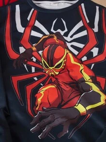 SHEIN Teen Boys Spider Three Pieces Sweatshirt Halloween Halloween Sweatshirt Essentials Sweatshirt Long Sleeve - Multicolor - View 4