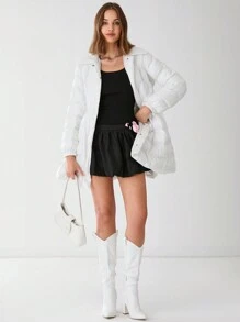 Enchnt Chaqueta gruesa con dobladillo en línea A que ciñe la cintura para mujer, vestido casual, vestido de otoño, chaqueta de otoño e invierno - Blanco - Ver 5