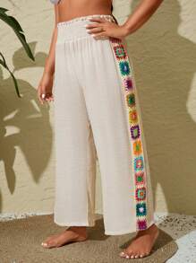 Swim Vcay 大码女式花卉印花宽松荷叶边腰部罩衫夏季 - 杏色 - 查看 1