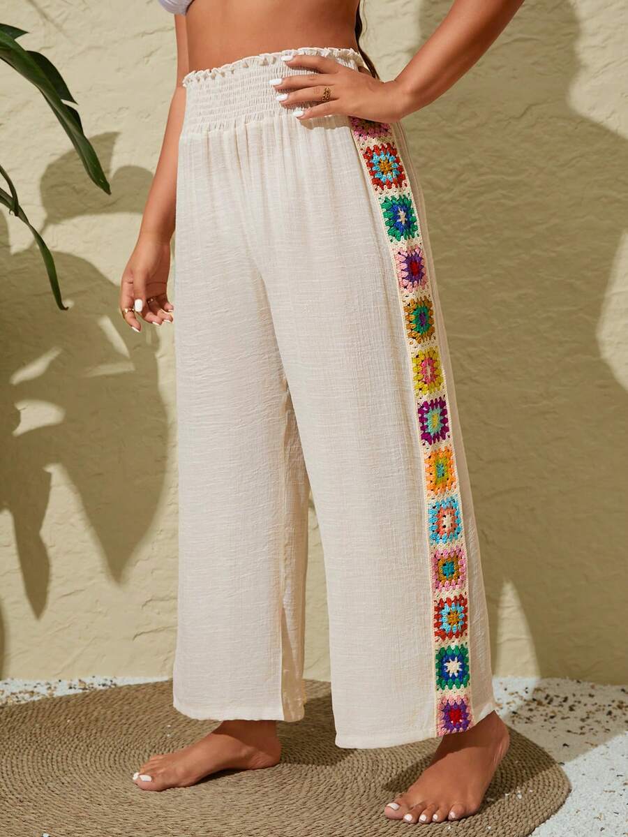 Swim Vcay 大码女式花卉印花宽松荷叶边腰部罩衫夏季 - 杏色 - 查看 1