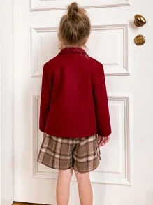 PrepCrw Chaqueta de manga larga ajustada tejida con bordado rojo, tipo uniforme escolar, para niñas, temporada de vuelta a clases