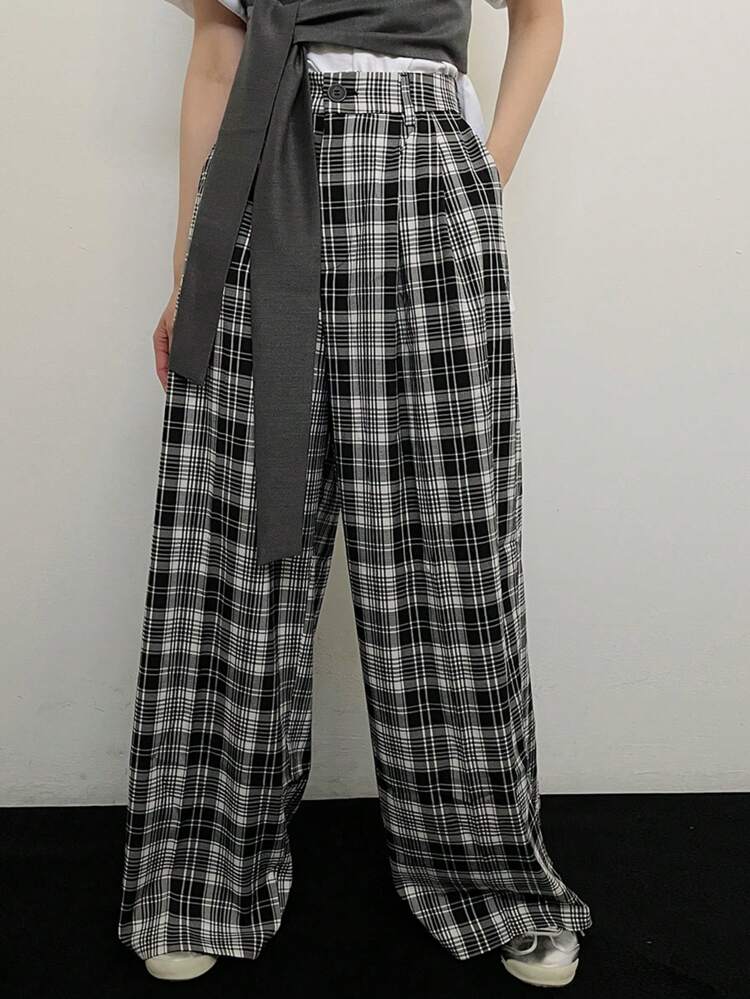 Women's Loose Check Pattern Casual Trousers Plaid