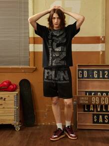 Manfinity Sport Corelite Boyfriend Style Men's Slogan Print Crew Neck Short Sleeve Daily Fitness Sports T-Shirt