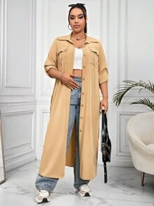 SHEIN Unity Plus Size Casual Solid Color Dress - Khaki - View 4