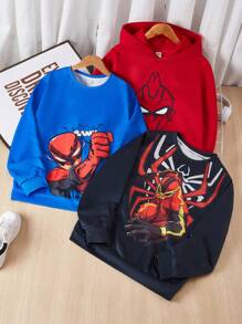 SHEIN Teen Boys Spider Three Pieces Sweatshirt Halloween Halloween Sweatshirt Essentials Sweatshirt Long Sleeve - Multicolor - View 8