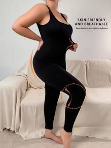 1pc Plus Size Seamless Shaping Bodysuit With High Waist And Slimming For Women - Black - View 4
