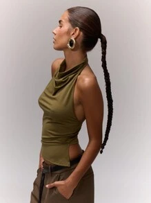 MUSERA Parte superior asimétrica con escote de halter drapeado para salir