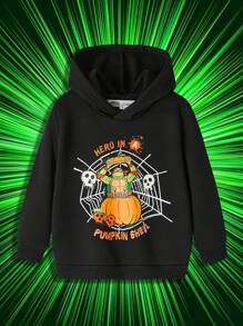 TEENAGE MUTANT NINJA TURTLES | SHEIN Young Boy Halloween Pumpkin Cartoon Pattern Hooded Sweatshirt, Suitable For Autumn And Winter - Black - View 1