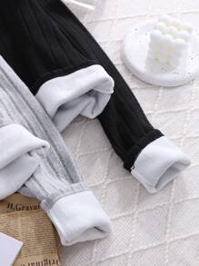 SHEIN Leap Crew Teen Girls 3-Pack Ribbed Knit Fitted All-Match Layering Tops/T-Shirts, Black & Grey - Multicolor - View 5