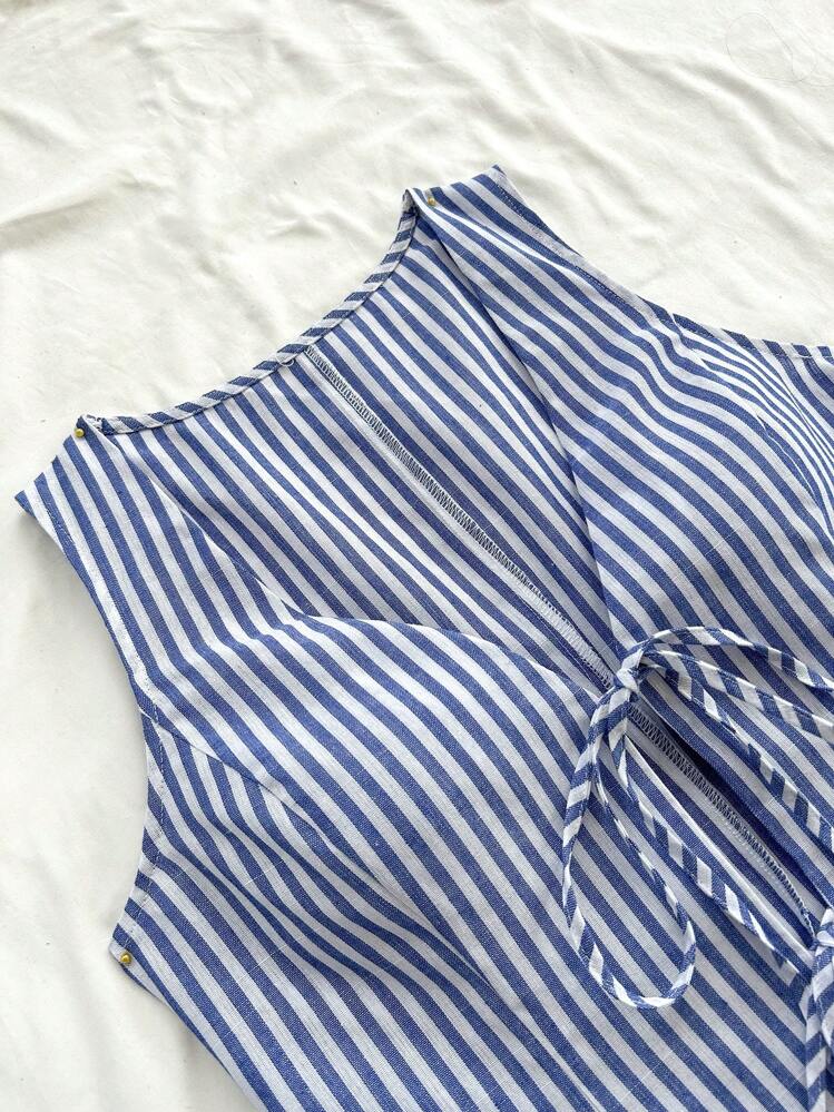 Dreamara 大码女式返校/度假季节条纹花卉印花宽松背心上衣和短裤两件套 - 彩色 - 查看 5