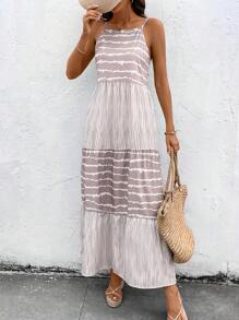 SHEIN LUNE Thời gian rảnh rỗi Sọc Và In Dài Đung đưa Đầm Đối với Kỳ nghỉ - Nhiều màu - Xem 6