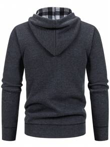 Manfinity Homme 男士拉链领连帽休闲开衫，秋冬，男士休闲夹克，男士连帽夹克，男士外套，男士黑色夹克，男士冬季夹克 - 深灰色 - 查看 2