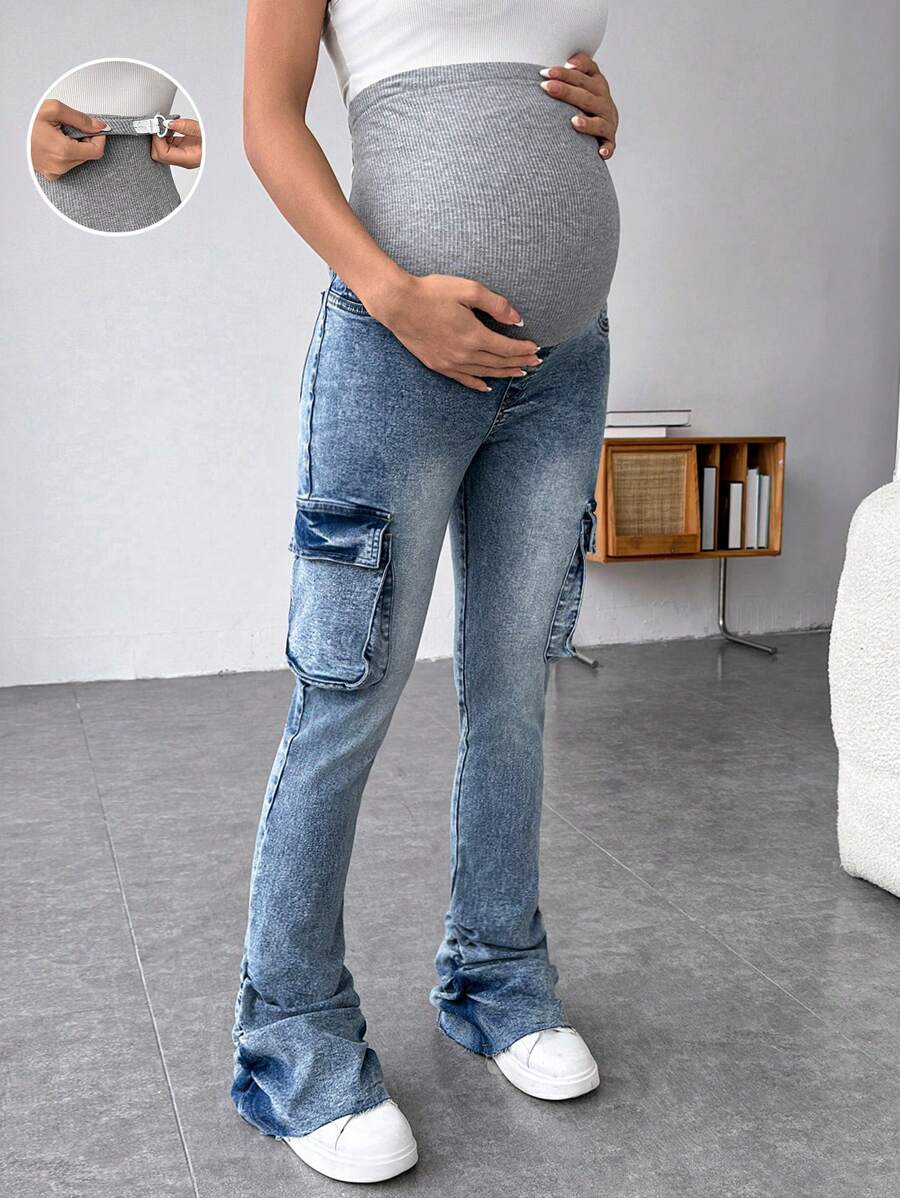SHEIN Quần Jeans Jeans Denim Thường Ngày Cho Bà Bầu Có Cạp Thun, Quần Jeans - Nhiều màu - Xem 1