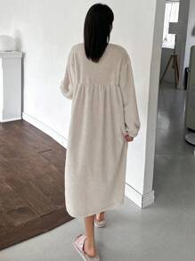 DAZY Flannel Ruffle Trim Loose Nightgown Pajama,Thermal Lined Fall,Winter - Grey - View 2