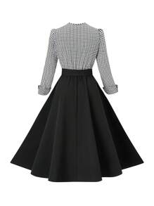 SHEIN Clasi Đầm Maxi thiết kế kẻ sọc dài tay ve áo cỡ lớn thanh lịch quyến rũ cho nữ - màu đen - Xem 2