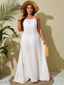 SHEIN Swim Chicsea Plus Size Women Solid Color Casual Long Maxi Sleeveless Coverup Dress Summer