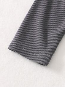 SHEIN Young Girls Casual Long Sleeve Letter Print Jumpsuit, Knit Stretchy Striped Wide Leg Pants, Fall/Winter Outfits - Grey - View 3