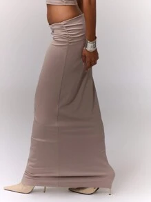 MUSERA Ruched Low Waist Maxi Skirt Elegant Spring Summer Sexy Party Vacation - Light Grey - View 4