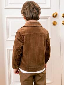 PrepCrw Young Boys Autumn/Winter College Style Brown Zip-Up Woven Jacket Back To School - Brown - View 2