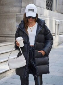 EURMUSE Black Puffer Zipper And Hoody Detailed Winter Coat - Black - View 5