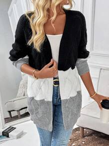 Chiquease Spring/Autumn Casual Color Block Knit Cardigan