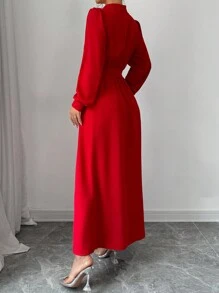 Elenzga Vestido de fiesta de Navidad para mujer, elegante y de moda, de manga larga, con solapa, cintura ceñida con cinturón, unicolor, ideal para el trabajo y los eventos de Año Nuevo