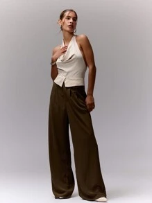 MUSERA Draped Halterneck Bodysuit Sexy Club Spring Summer Vacation Elegant - Apricot - View 4