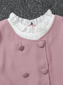 Vestido Casual de Manga Longa com Gola Franzida e Abotoamento Duplo, Estilo Color Block, para Meninas Pré-Adolescentes na Primavera/Verão - Rosa chiclete - Visão 5