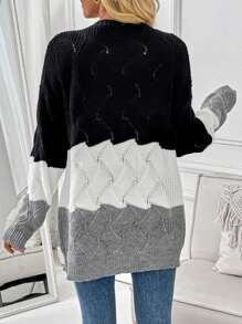 Chiquease Spring/Autumn Casual Color Block Knit Cardigan